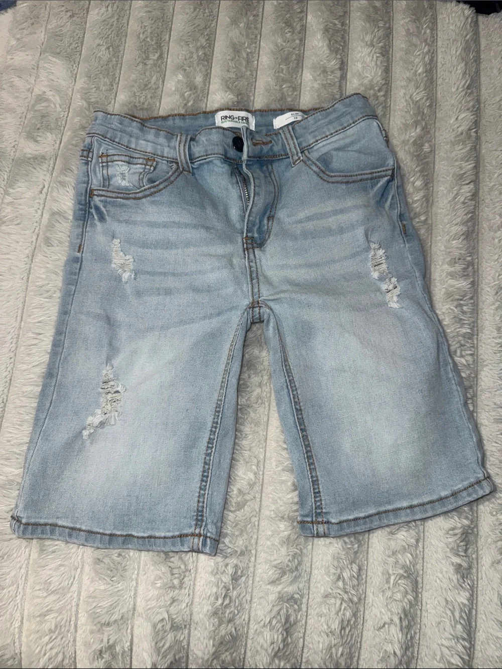 Ring of Fire Light Blue Distressed Kids Denim Shorts